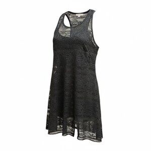 West Loop Cover Up Womens L/XL Black Crochet Racerback Sheer Swim Beach Goth